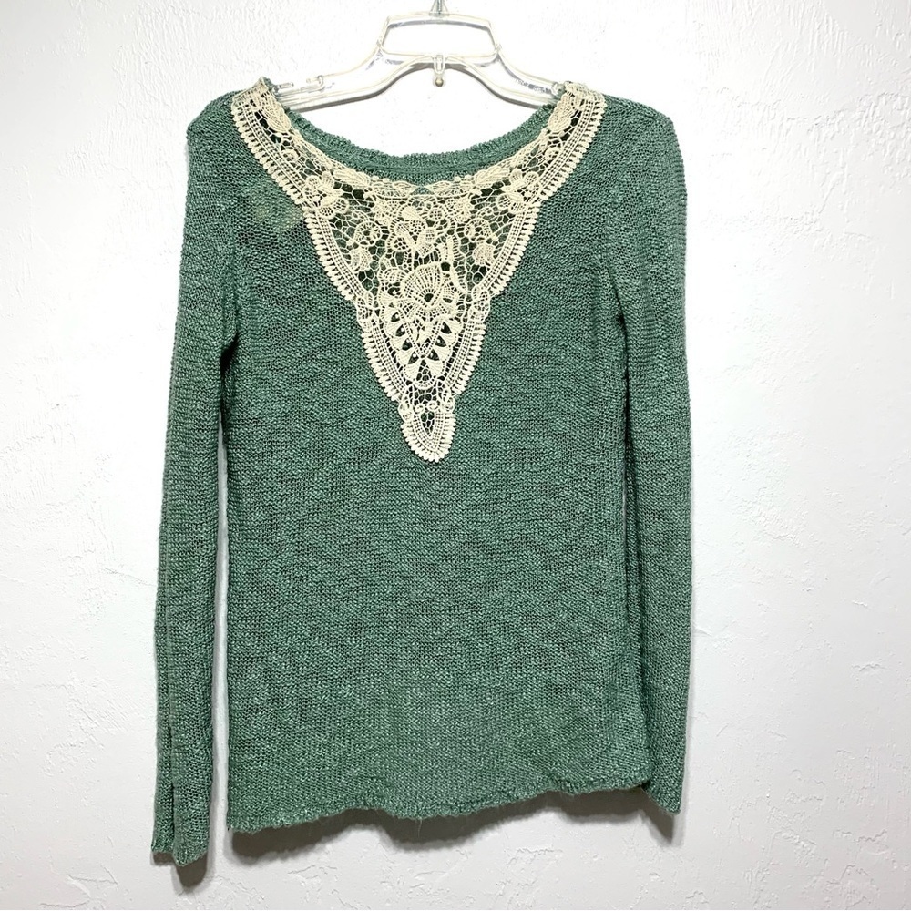 Pink Republic Open Knit Long Sleeve Round Neck Sweater Teal Blue size Small - Picture 6 of 7
